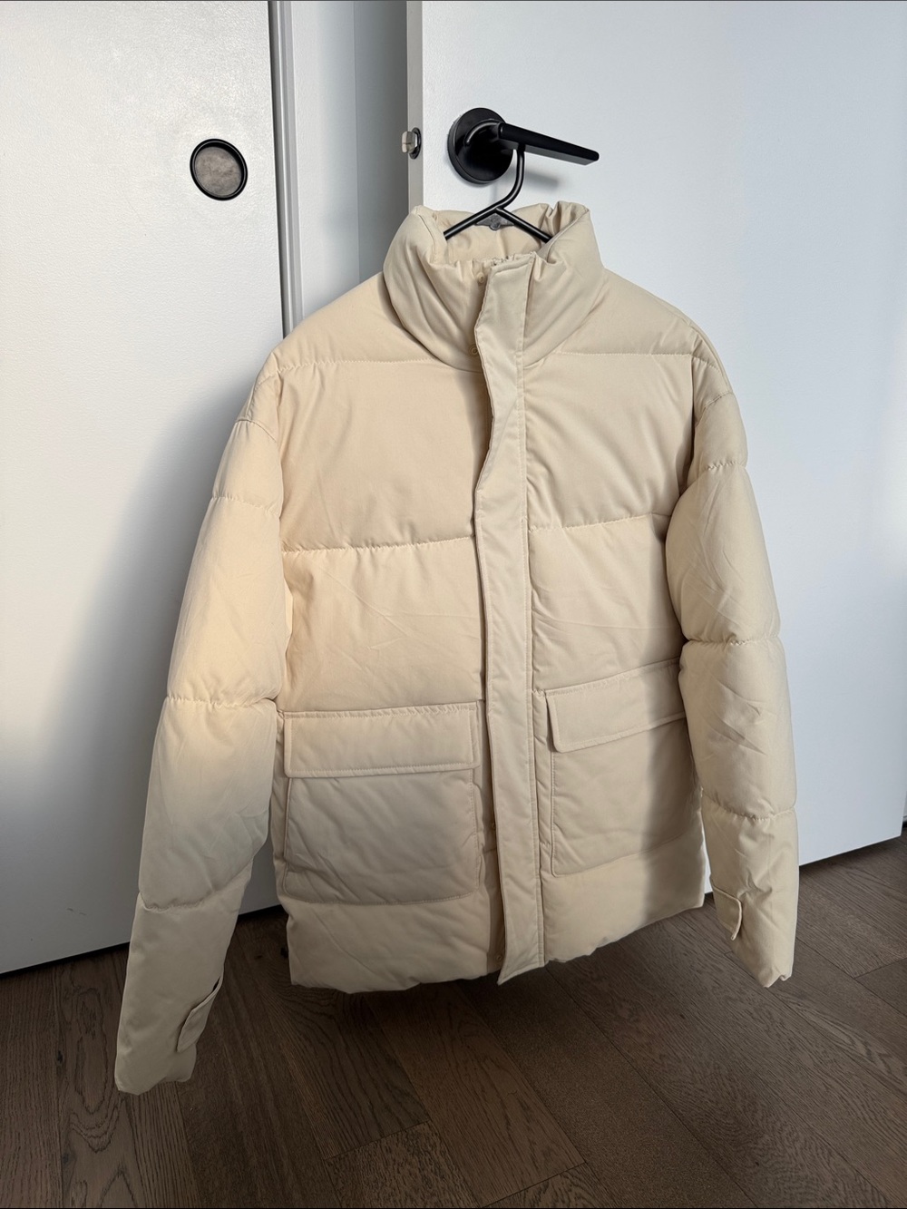 Zara Men’s Cream Puffer Jacket with High Collar